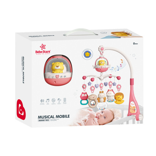 BEBE STARS ΜΟΥΣΙΚΟ ΚΡΕΒΑΤΙΟΥ ΡΟΖ ΜΕ ΦΩΣ, BLUETOOTH ΚΑΙ ΧΕΙΡΙΣΤΗΡΙΟ 860-180