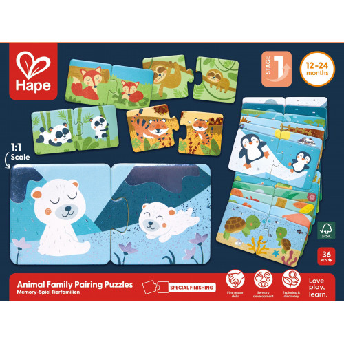 Hape Happy Puzzles Ξύλινο Παζλ Ζωάκια Mum & Baby (E1664A)