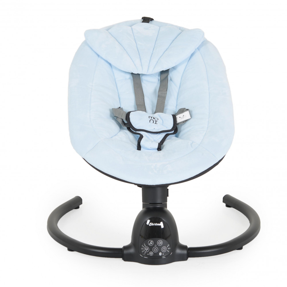 Η φωτογραφία δείχνει Το ρηλάξ για μωρά Clarissa έχει 5 ταχύτητες κουνήματος και ένα στιλάτο σχεδιασμό, κατάλληλο για οποιοδήποτε εσωτερικό χώρο.