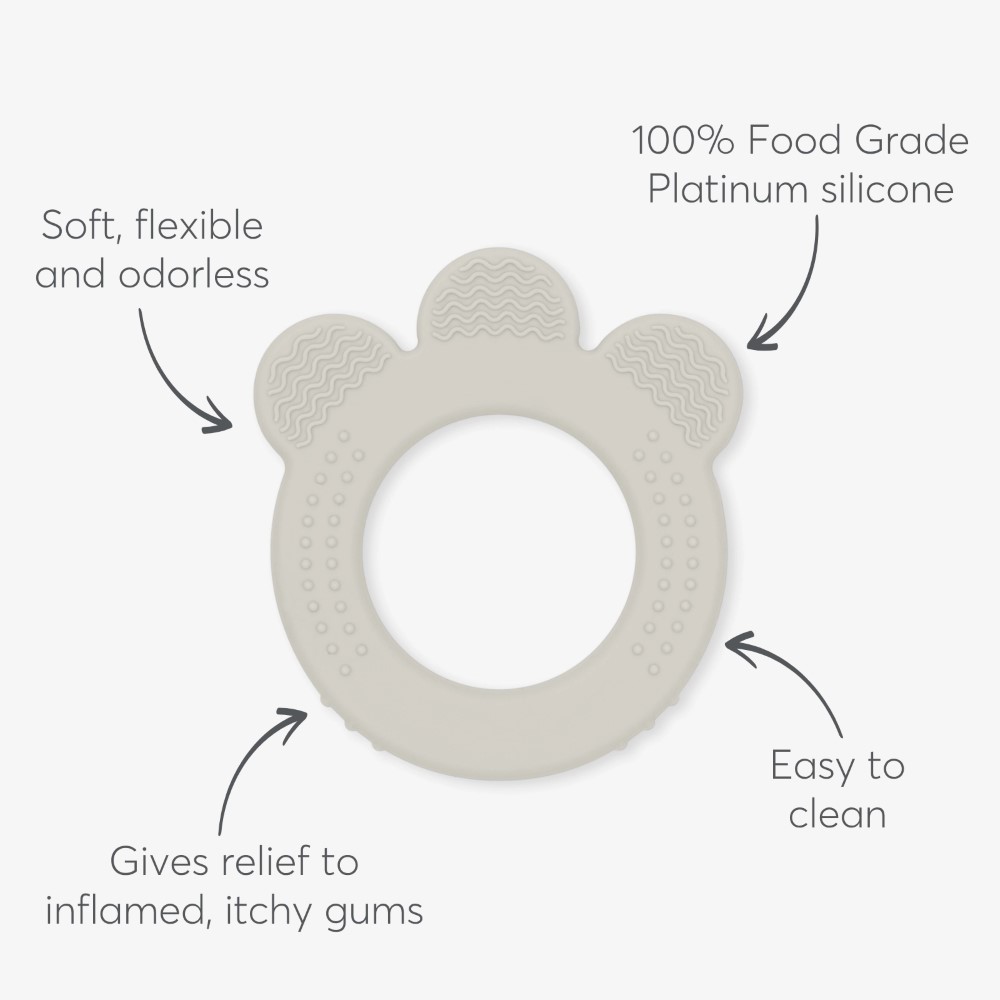 Η φωτογραφία δείχνει Προσφέρετε καταπραϋντική ανακούφιση και αισθητηριακή διέγερση με το οδοντοφυΐας από σιλικόνη πλατίνας – ειδικά σχεδιασμένο για να ανακουφίζει από την ενόχληση της οδοντοφυΐας, υποστηρίζοντας παράλληλα την ανάπτυξη του μωρού σας.
