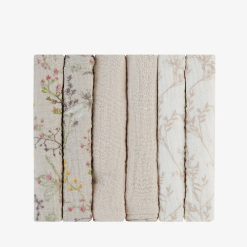 KIKKA BOO ΣΕΤ 6 ΤΕΜ ΠΑΝΑΚΙΑ ΜΟΥΣΕΛΙΝΑΣ 30/30 CM SECRET GARDEN BEIGE 31103010109