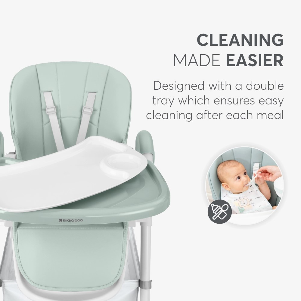 Η φωτογραφία δείχνει Το SPICY+ είναι ένα πλήρως ρυθμιζόμενο καρεκλάκι φαγητού, σχεδιασμένο για μικρά παιδιά που είναι έτοιμα να κάθονται μόνα τους.