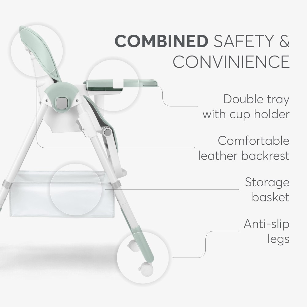 Η φωτογραφία δείχνει Το SPICY+ είναι ένα πλήρως ρυθμιζόμενο καρεκλάκι φαγητού, σχεδιασμένο για μικρά παιδιά που είναι έτοιμα να κάθονται μόνα τους.