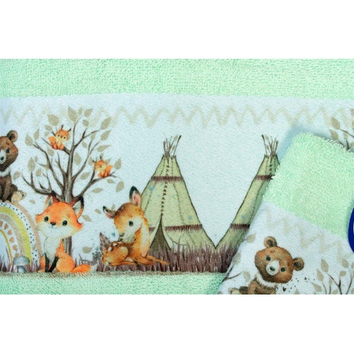 Πετσέτα Σετ 2 τεμ Με Ψηφιακή Εκτύπωση bebe Forest Animals 337 30X50,70X140 Mint 100% Cotton
