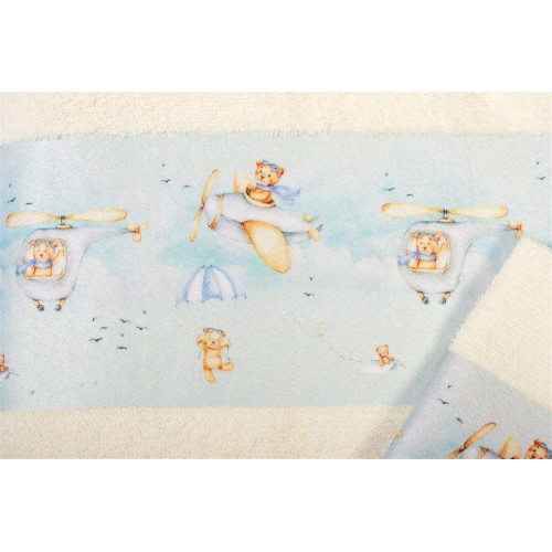 Πετσέτα Σετ 2 τεμ Με Ψηφιακή Εκτύπωση bebe Helicopter 307 30X50,70X140 Ecru 100% Cotton