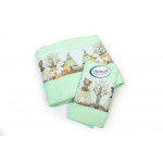 Η φωτογραφία δείχνει Σετ βρεφικές πετσέτες μπάνιου που περιέχει: 1 τεμάχιο πετσέτα χειρός διαστάσεων 30X50 cm και 1 τεμάχιο πετσέτα μπάνιου διαστάσεων 70X140 cm.