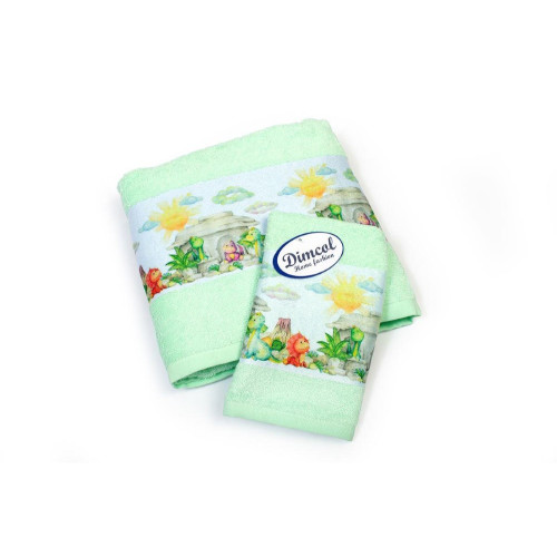 Πετσέτα Σετ 2 τεμ Με Ψηφιακή Εκτύπωση bebe Dinosaurs 313 30X50,70X140 Mint 100% Cotton