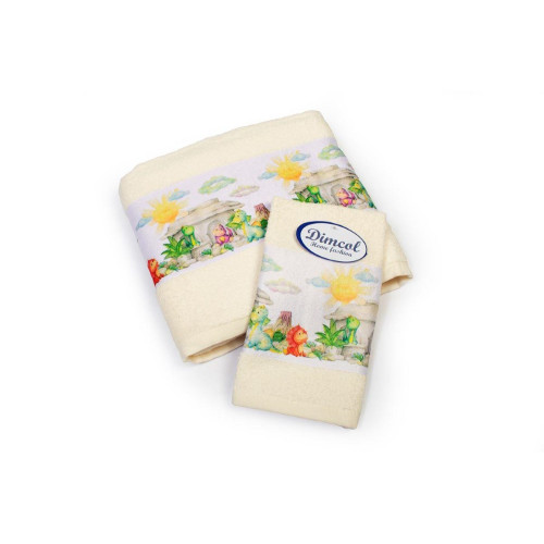 Πετσέτα Σετ 2 τεμ Με Ψηφιακή Εκτύπωση bebe Dinosaurs 312 30X50,70X140 Ecru 100% Cotton