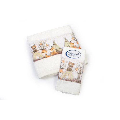 Πετσέτα Σετ 2 τεμ Με Ψηφιακή Εκτύπωση bebe Forest Animals 335 30X50,70X140 White 100% Cotton
