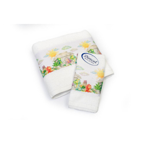 Πετσέτα Σετ 2 τεμ Με Ψηφιακή Εκτύπωση bebe Dinosaurs 311 30X50,70X140 White 100% Cotton