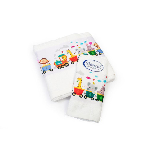 Πετσέτα Σετ 2 τεμ Με Ψηφιακή Εκτύπωση bebe Train 346 30X50,70X140 White 100% Cotton