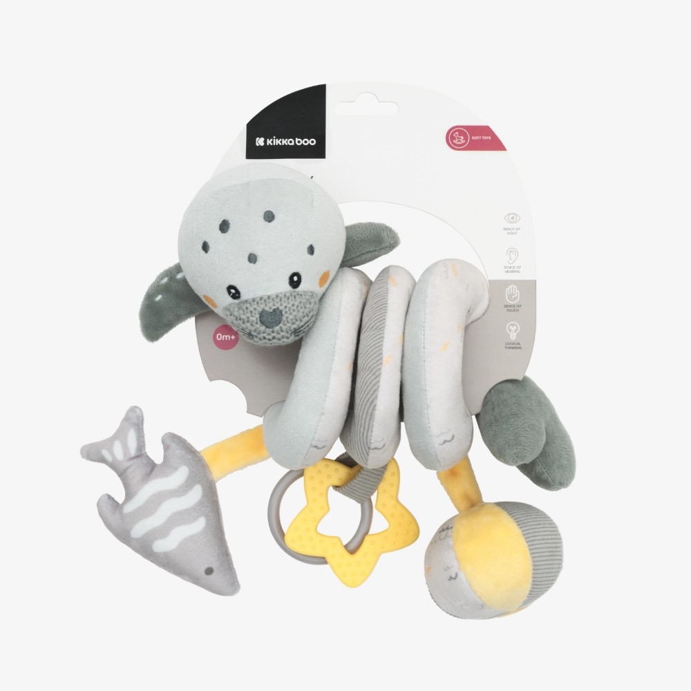 Η φωτογραφία δείχνει Το οριζόντιο σπειροειδές παιχνίδι είναι ένας απαλός και διαδραστικός λούτρινος σύντροφος σχεδιασμένος για να απασχολεί και να ψυχαγωγεί το μωρό σας.