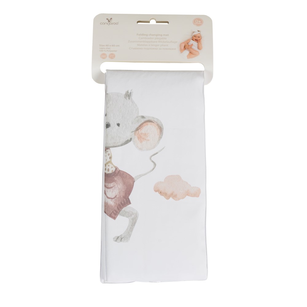Η φωτογραφία δείχνει Πτυσσόμενη αλλαξιέρα Wild & free Mouse, Cangaroo για άνεση όπου κι αν πάτεΕλαφρύ, συμπαγές και ιδανικό για ταξίδια ή βόλτες, αυτό το πτυσσόμενο στρώμα αλλαγής εξασφαλίζει άνεση κατά την αλλαγή πάνας σε κάθε περίσταση.