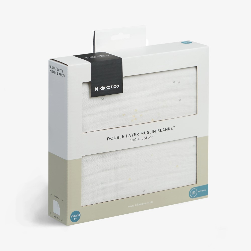 Η φωτογραφία δείχνει Τυλίξτε το μωρό σας με απαλότητα και άνεση με την κουβέρτα διπλής στρώσης μουσελίνα 100x100 cm.