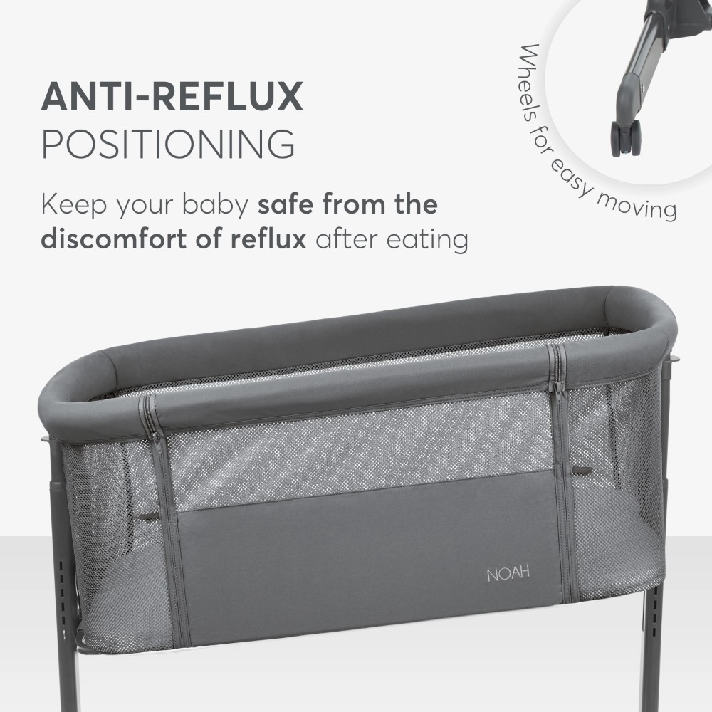 Το Bedside Crib NOAH είναι σχεδιασμένο για βρέφη από τη γέννηση έως 6 μηνών, παρέχοντας ένα ασφαλές, άνετο μέρος ακριβώς δίπλα στο κρεβάτι σας βοηθώντας τόσο τους γονείς όσο και το μωρό να επιτύχουν έναν ήσυχο και εύκολο νυχτερινό ύπνο.