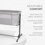 Η φωτογραφία δείχνει Το Bedside Crib NOAH είναι σχεδιασμένο για βρέφη από τη γέννηση έως 6 μηνών, παρέχοντας ένα ασφαλές, άνετο μέρος ακριβώς δίπλα στο κρεβάτι σας βοηθώντας τόσο τους γονείς όσο και το μωρό να επιτύχουν έναν ήσυχο και εύκολο νυχτερινό ύπνο.