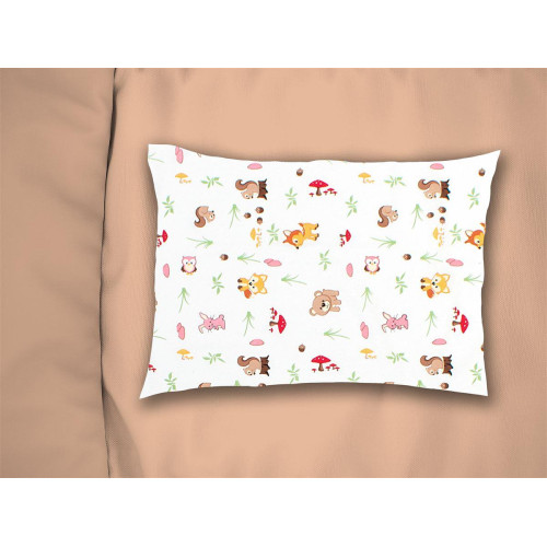 DIMCOL Μαξιλαροθήκη Εμπριμέ bebe Forest Animals 571 35X45 White-Pink 100% Cotton