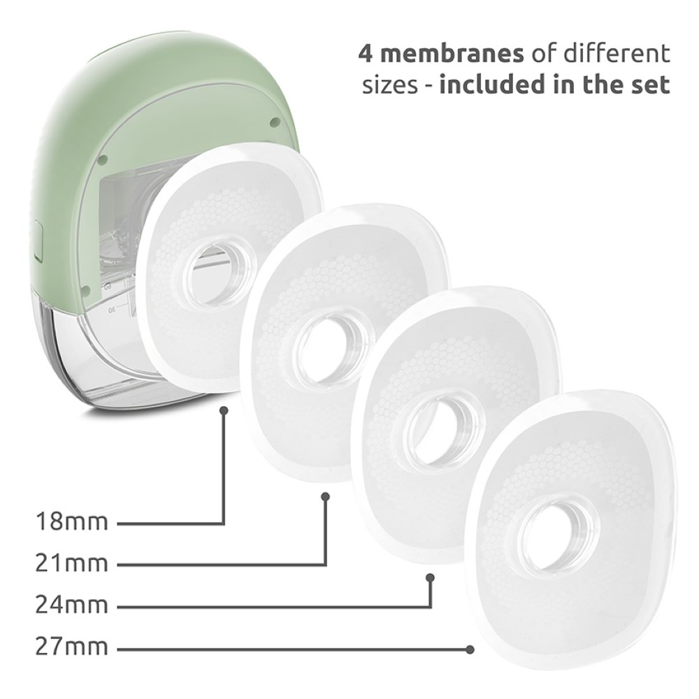 Η φωτογραφία δείχνει ΗΛΕΚΤΡΙΚΟ ΦΟΡΗΤΟ ΘΗΛΑΣΤΡΟ HANDS FREE ALICE 9 επίπεδα κενού για κάθε λειτουργία3 λειτουργίες – λειτουργία μασάζ, λειτουργία έκφρασης, μικτή λειτουργίαΔοχείο χωρητικότητας 140 ml, κατασκευασμένο από Tritan4 μεμβράνες διαφορετικών μεγεθών, περιλαμβάνονται στο σετΕύκολο καθάρισ