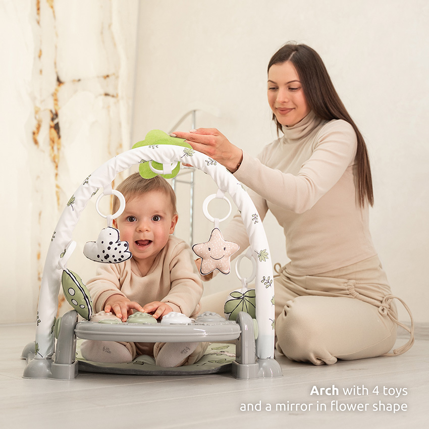 Η φωτογραφία δείχνει LORELLI ΧΑΛΑΚΙ ΔΡΑΣΤΗΡΙΟΤΗΤΩΝ ΜΕ ΠΙΑΝΟ 'MY FIRST PIANO'Αψίδα με 4 παιχνίδια και έναν καθρέφτη σε σχήμα λουλουδιούΞαπλώστε για να παίξετεΜαλακό υφασμάτινο υπόστρωμαΑνάπτυξη κινητικών δεξιοτήτωνΠροώθηση της ικανότητας σκέψηςΤο πιάνο μπορεί να χρησιμοποιηθεί ανεξάρτηταΜέγεθος: 73x6