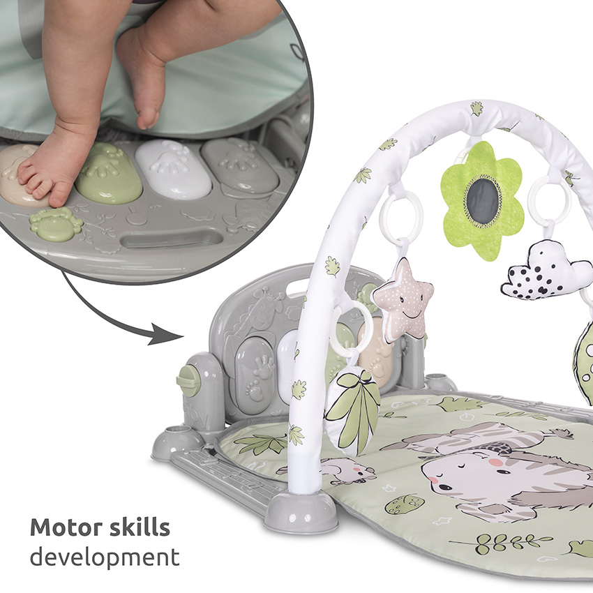 Η φωτογραφία δείχνει LORELLI ΧΑΛΑΚΙ ΔΡΑΣΤΗΡΙΟΤΗΤΩΝ ΜΕ ΠΙΑΝΟ 'MY FIRST PIANO'Αψίδα με 4 παιχνίδια και έναν καθρέφτη σε σχήμα λουλουδιούΞαπλώστε για να παίξετεΜαλακό υφασμάτινο υπόστρωμαΑνάπτυξη κινητικών δεξιοτήτωνΠροώθηση της ικανότητας σκέψηςΤο πιάνο μπορεί να χρησιμοποιηθεί ανεξάρτηταΜέγεθος: 73x6