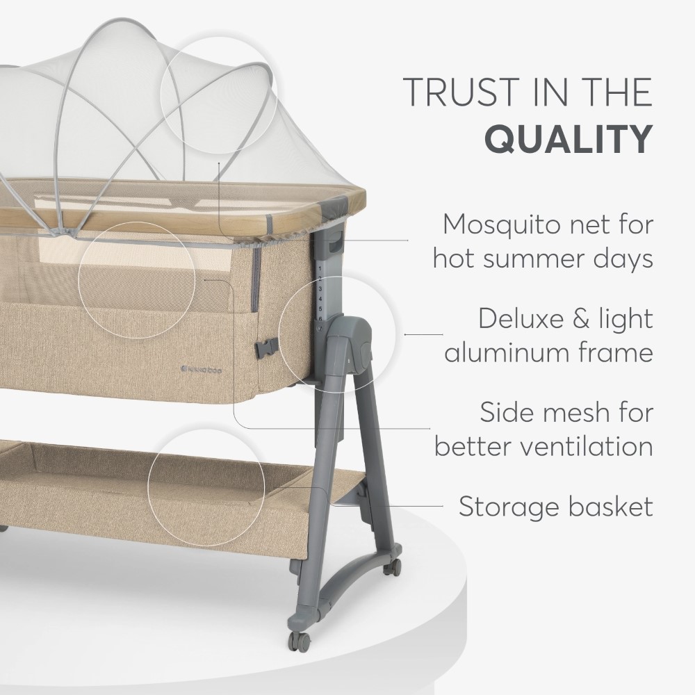 Η φωτογραφία δείχνει KIKKA BOO NANNA 2 ένα πρακτικό και κομψό λίκνο σχεδιασμένο να παρέχει ασφάλεια και άνεση στα νεογέννητα, προσφέροντας παράλληλα ευκολία στους γονείς.