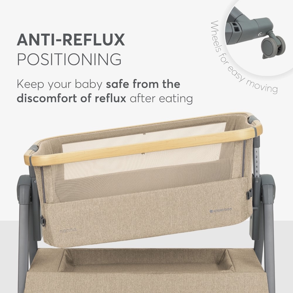 Η φωτογραφία δείχνει KIKKA BOO NANNA 2 ένα πρακτικό και κομψό λίκνο σχεδιασμένο να παρέχει ασφάλεια και άνεση στα νεογέννητα, προσφέροντας παράλληλα ευκολία στους γονείς.