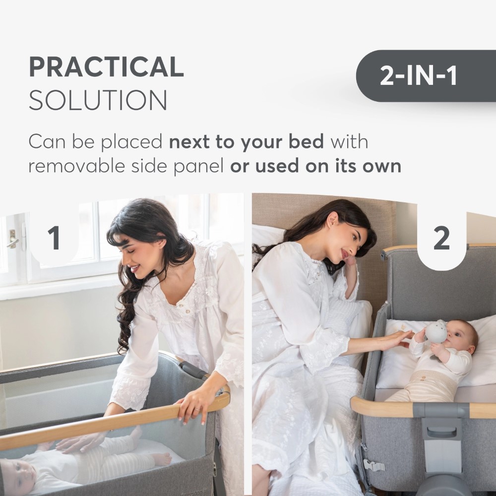 Η φωτογραφία δείχνει KIKKA BOO NANNA 2 ένα πρακτικό και κομψό λίκνο σχεδιασμένο να παρέχει ασφάλεια και άνεση στα νεογέννητα, προσφέροντας παράλληλα ευκολία στους γονείς.