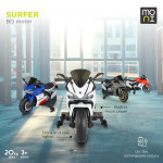 Η φωτογραφία δείχνει Moni, Παιδική Ηλεκτρική Μοτοσικλέτα Surfer για Παιδιά – Για Μικρούς που Αναζητούν την Περιπέτεια!Χαρίστε στο παιδί σας τον ενθουσιασμό της ελευθερίας και του ενθουσιασμού με την Surfer – μια κομψή, ισχυρή και απόλυτα ασφαλή ηλεκτρική μοτοσικλέτα, ειδικά σχεδιασμένη για παιδιά ηλ