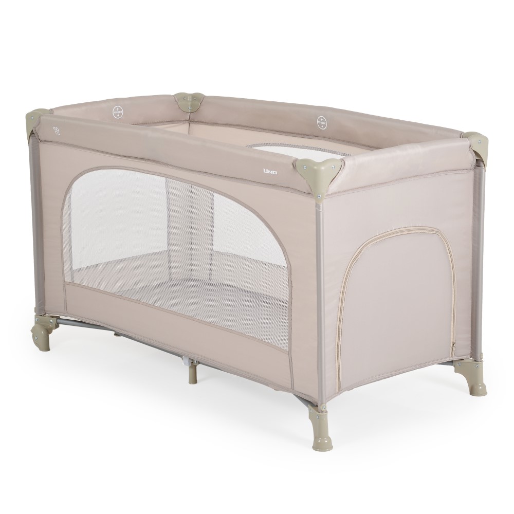 Η φωτογραφία δείχνει Η πτυσσόμενη κούνια Uno της Moni συνδυάζει κομψό σχεδιασμό και λειτουργικότητα για να παρέχει ένα ασφαλές και άνετο περιβάλλον για ύπνο και παιχνίδι – τόσο στο σπίτι όσο και κατά τη διάρκεια ταξιδιού.