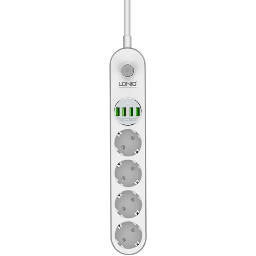 Ldnio Πολύπριζο Ασφαλείας 4 Θέσεων με Διακόπτη, 4 USB και Καλώδιο 2m Λευκό