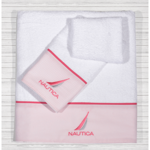 Νautica Πετσέτες Σετ 2τεμ. Ροζ Καρρώ  Βαμβακερό ύφασμα Ιταλίας