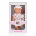 Η φωτογραφία δείχνει Κούκλα μωρού, μεγέθους 30 cm, με αξεσουάρ - πιπίλα και ένα μικρό βελούδινο αρκουδάκι.