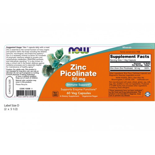NOW ZINC PICOLINATE VEG 60 Κάψουλες 733739015501