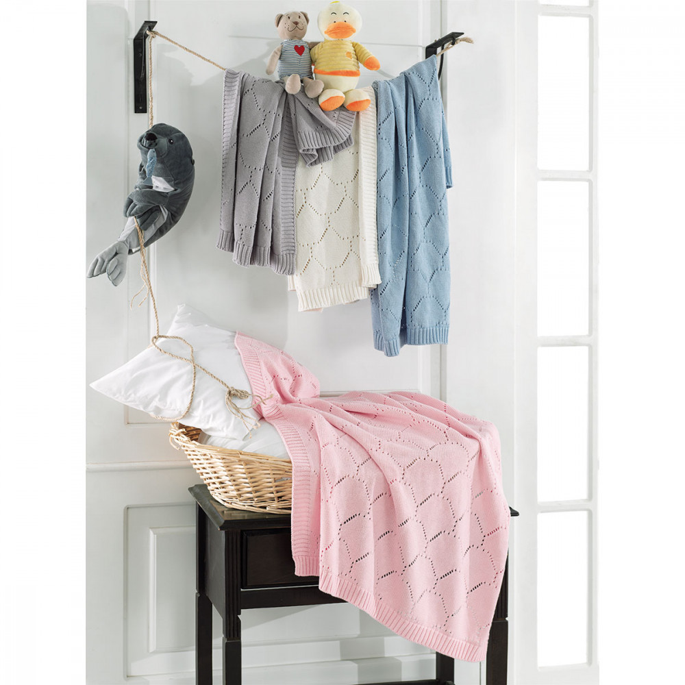 Πλεκτή κουβερτούλα βρεφική ιδανική για φθινόπωρο και άνοιξηΧρώμα: Γαλάζιο, Γκρι, Εκρού, Ροζ