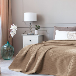 Πικέ κουβέρτα μονή Waffle 170x240 Μπεζ   Beauty Home