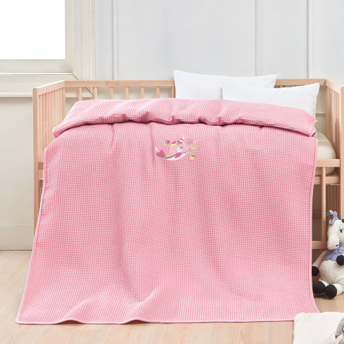 Κουβέρτα πικέ με κέντημα Art 5301 110X150 Ροζ   Beauty Home