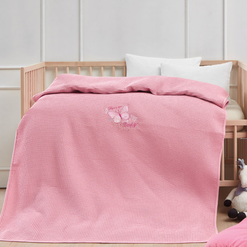Κουβέρτα πικέ με κέντημα Art 5302 110X150 Ροζ   Beauty Home