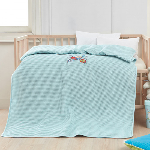 Κουβέρτα πικέ με κέντημα Art 5307 110X150 Γαλάζιο   Beauty Home