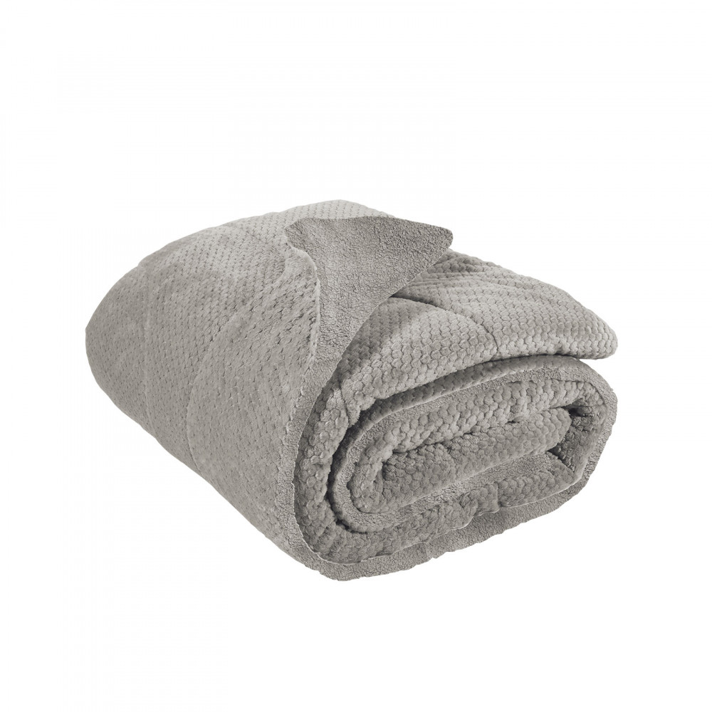 Κουβερτοπάπλωμα μονόχρωμο από ύφασμα βελουτέ με ανάγλυφο σχέδιο και γούνα sherpa.