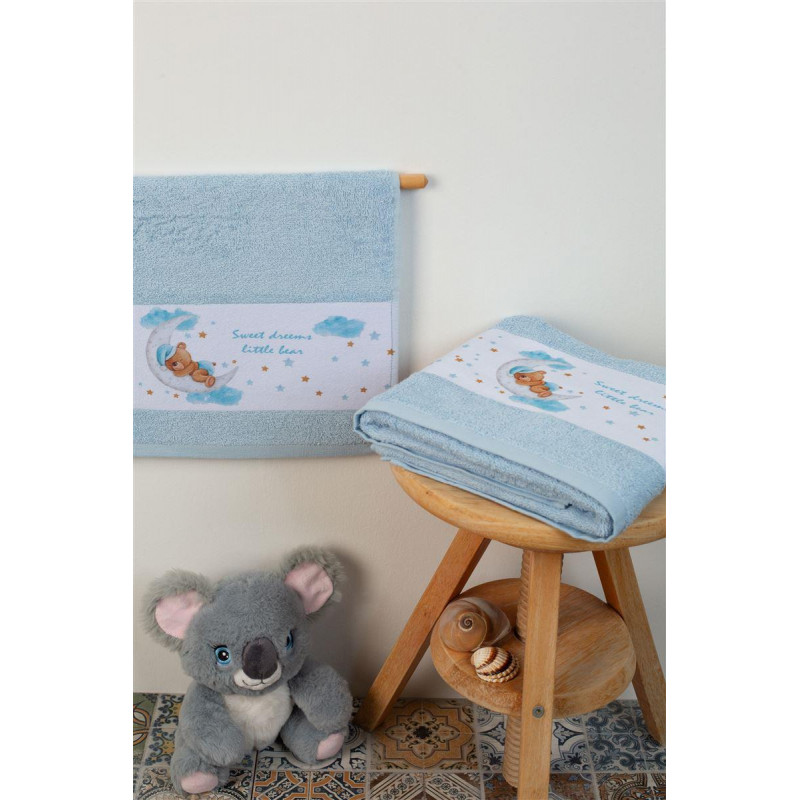 Σετ βρεφικές πετσέτες μπάνιου που περιέχει : 1 τεμάχιο πετσέτα χειρός διαστάσεων 30X50 cm και 1 τεμάχιο πετσέτα μπάνιου διαστάσεων 70X140 cm.