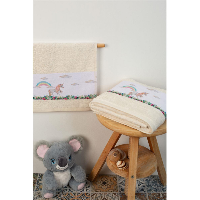 Σετ βρεφικές πετσέτες μπάνιου που περιέχει : 1 τεμάχιο πετσέτα χειρός διαστάσεων 30X50 cm και 1 τεμάχιο πετσέτα μπάνιου διαστάσεων 70X140 cm.