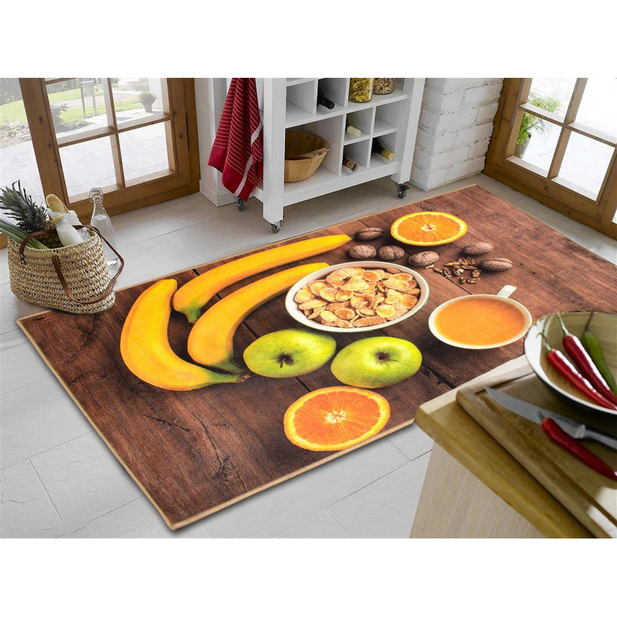 Χαλάκι κουζίνας διαστάσεων 67X150 cm, με αντιολισθητικό επίστρωμα Dots Backing και απεικόνιση φρούτων.