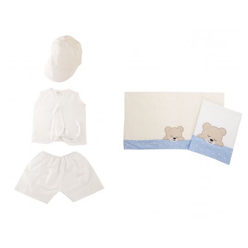 DIMcol ΛΑΔΟΠΑΝΟ ΣΕΤ 5 τεμ ΒΡΕΦ Cotton 100%  SLEEPING BEARS CUB 11 ΛΕΥΚΟ/ΣΙΕΛ 1213310001701120