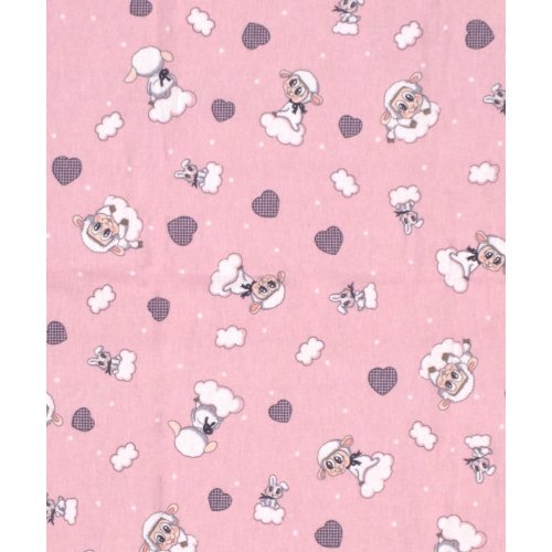 DIMcol ΠΑΝΑ ΦΑΝΕΛΑ ΒΡΕΦ Flannel Cotton 100% 80X80 Προβατάκι 05 Pink 1914553606600579