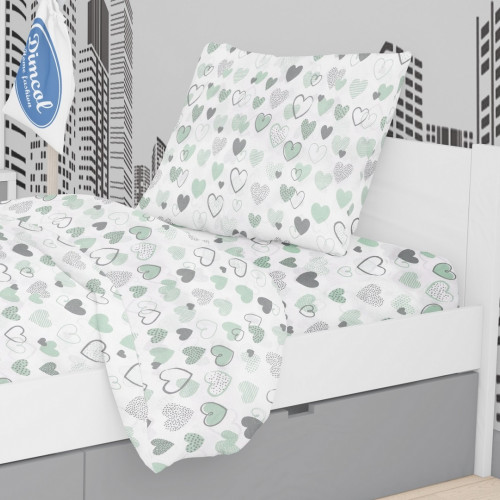 DIMcol ΜΑΞΙΛΑΡΟΘΗΚΗ ΕΜΠΡΙΜΕ ΠΑΙΔ Cotton 100% 50Χ70 Hearts 10 Green 1925813107801081