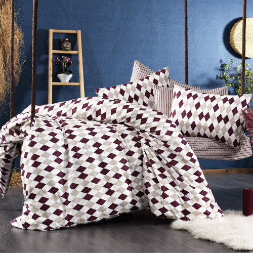 DIMcol ΣΕΝΤΟΝΙΑ ΕΜΠΡΙΜΕ ΣΕΤ 4 τεμ ΕΝΗΛ Flannel Cotton 100% 220Χ240 Diamond 326 Burgundy 1935355541532623