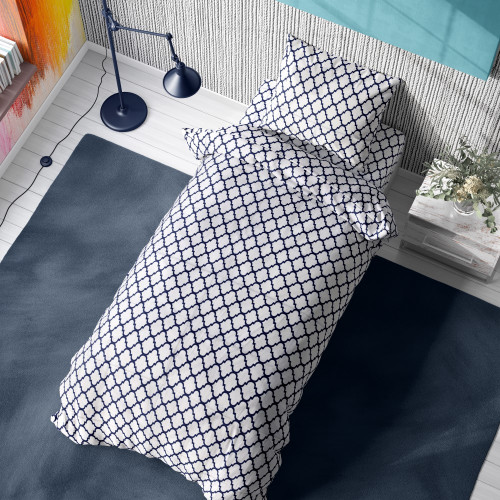 DIMcol ΠΑΠΛΩΜΑΤΟΘΗΚΗ ΕΜΠΡΙΜΕ ΕΝΗΛ Cotton 100% 160Χ240 Windows 176  White-Dark blue