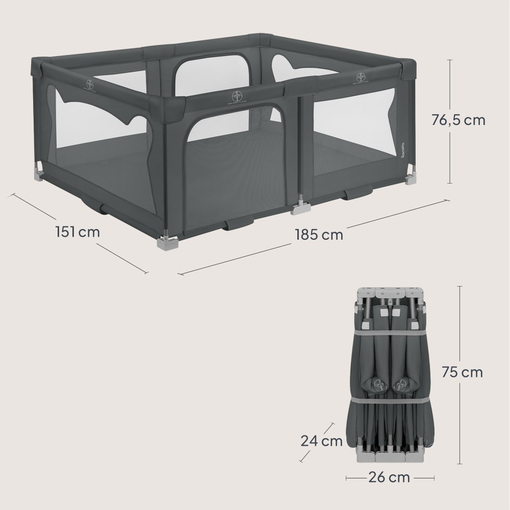 Lionelo Florence Easy Fold Πάρκο για παιδιά (0–48 μηνών) 150 x 180 cm, πτυσσόμενο, φορητό, με πρακτική τσάντα μεταφοράς – ιδανικό για το σπίτι και το ταξίδι.