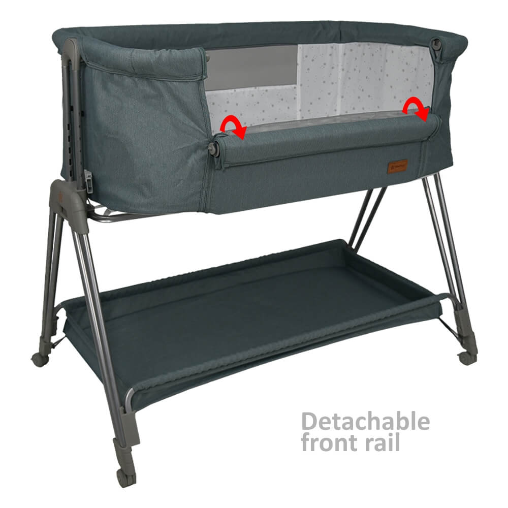 Η φωτογραφία δείχνει Το Pearl είναι το νέο λίκνο που σχεδίασε η Bebe Stars, ώστε το μωρό σας να κοιμάται με ασφάλεια, ενώ είστε δίπλα του και νιώθει προστασία.