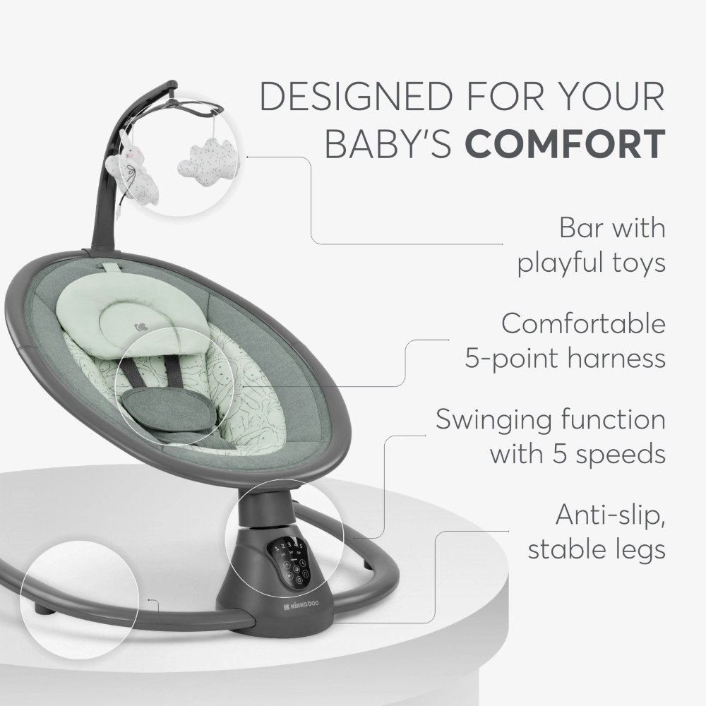 Η φωτογραφία δείχνει Ηλεκτρική Κούνια Ρηλάξ Kikka boo Twiddle Mint 2024Το Twiddle είναι εδώ με ένα ΝΕΟ σχέδιο! Η κούνια είναι ελαφριά και άνετη και είναι εντελώς αθόρυβη.